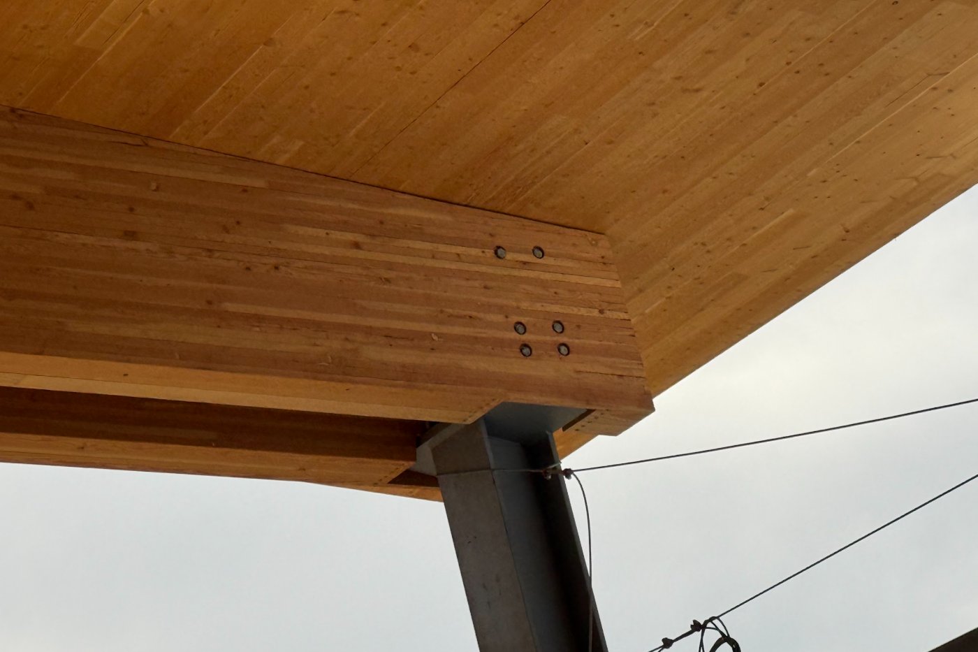 Mass timber roof structure at San Antonio International Airport Terminal C during construction